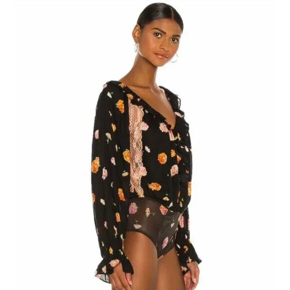 Free People Poppy Printed Bodysuit Black Combo - Picture 11 of 12